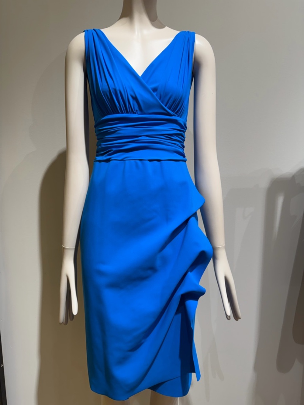 Chiara Boni Electric Blue V-Neck Draped Midi Dress